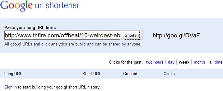 Google's URL Shortener service Goo.gl