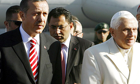A WikiLeaks cable reports that Pope Benedict XVI, seen here being received by Turkish prime minister Recep Tayyip Erdogan in Ankara in 2006, 'might prefer to see Turkey develop a special relationship short of EU membership'.