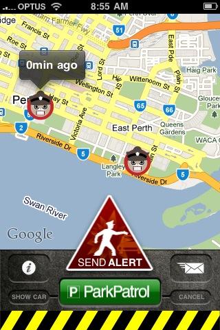 ParkPatrol in action, a screenshot of the App.