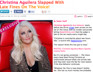 Christina Aguilera Fined For Being Late On The Voice image
