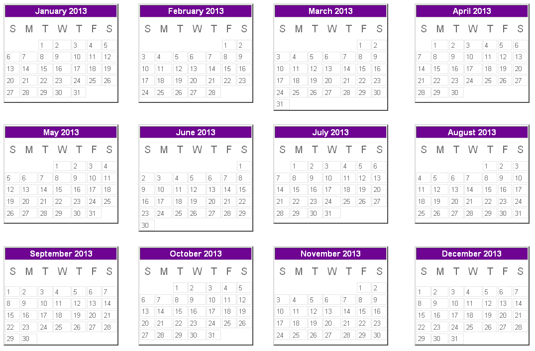 2013 Yearly Calender