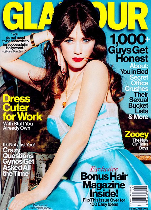Zooey Deschanel on Cover of Glamour February 2013 