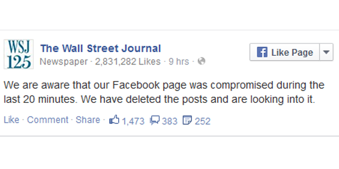 Wall Street Journal Facebook Page Hacked!
